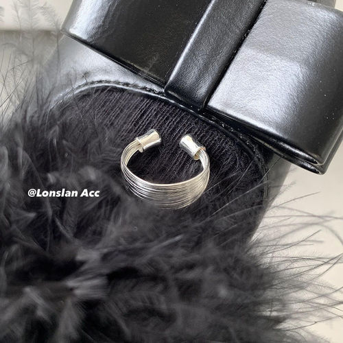 LONSLAN ACC design multi-layered braided open index finger metallic silver ring adjustable