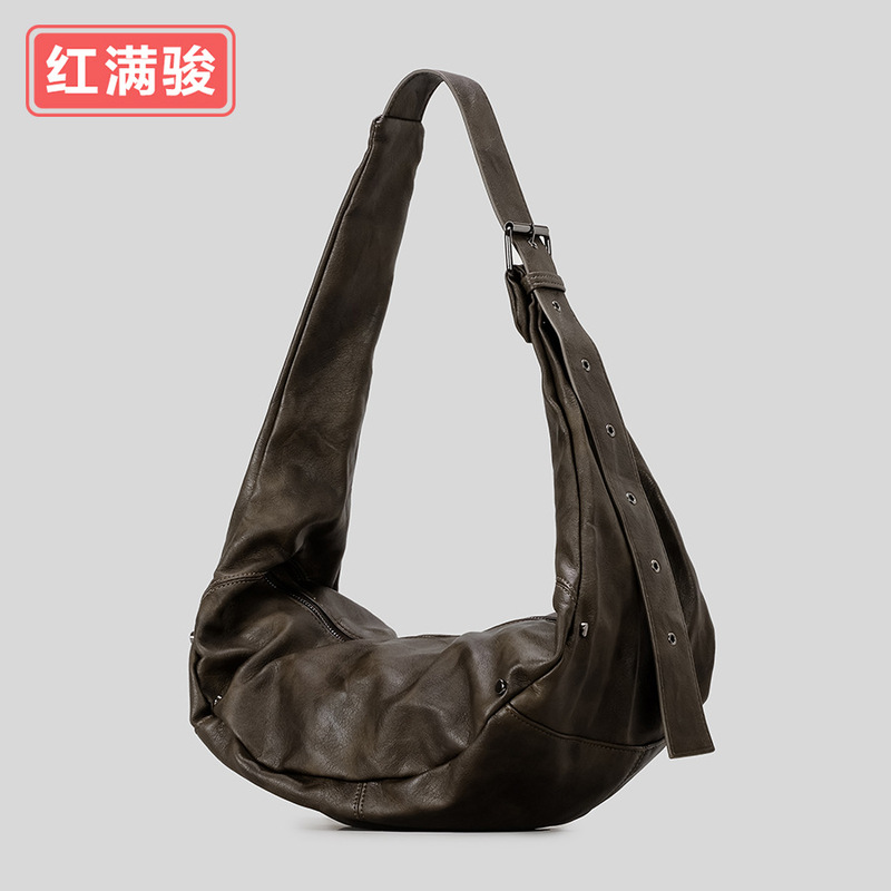 高级感复古皱褶饺子包慵懒风大容量月牙牛角包时尚单肩斜挎包女|undefined