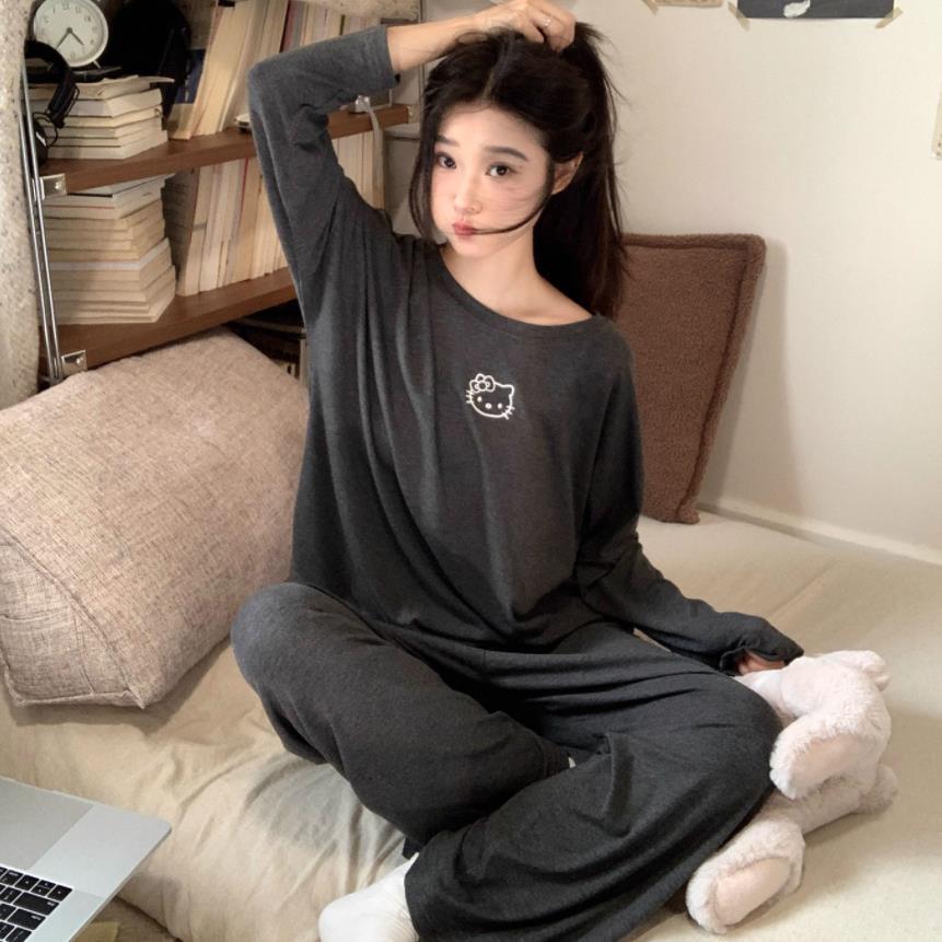 긴팔 블랙/다크 그레이 키티 고양이 머리