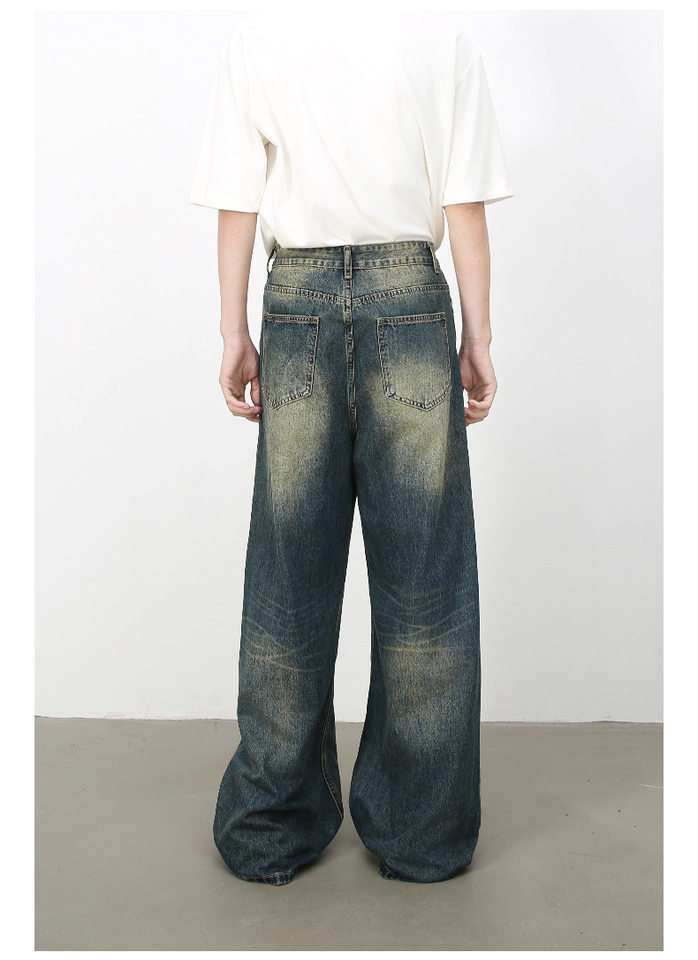 Quần jean nam ống rộng denim rách giặt cũ phong cách đường phố — Màu xanh lam, Đen xám chi tiết 5