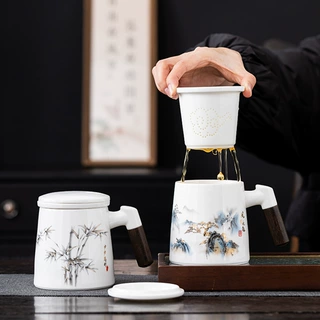 羊脂玉茶水分离精美陶瓷马克办公杯茶水杯礼盒装年会商务伴手礼品