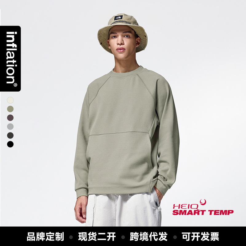 Inf Men's Clothing | Heiq Smart Temperature Control Velvet Crewneck Sweatshirt 2026 Spring Trendy Brand 380g Pure Color Street Top for Men