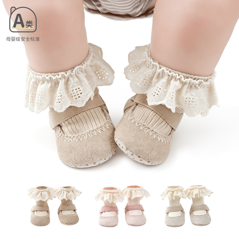 Cotton and linen lace baby walking shoes, soft-soled, spring and autumn non-slip baby shoes, 0-6 months, summer thin baby shoes and socks Cotton and linen lace baby walking shoes, soft-soled, spring and autumn non-slip baby shoes, 0-6 months, summer thin baby shoes and socks