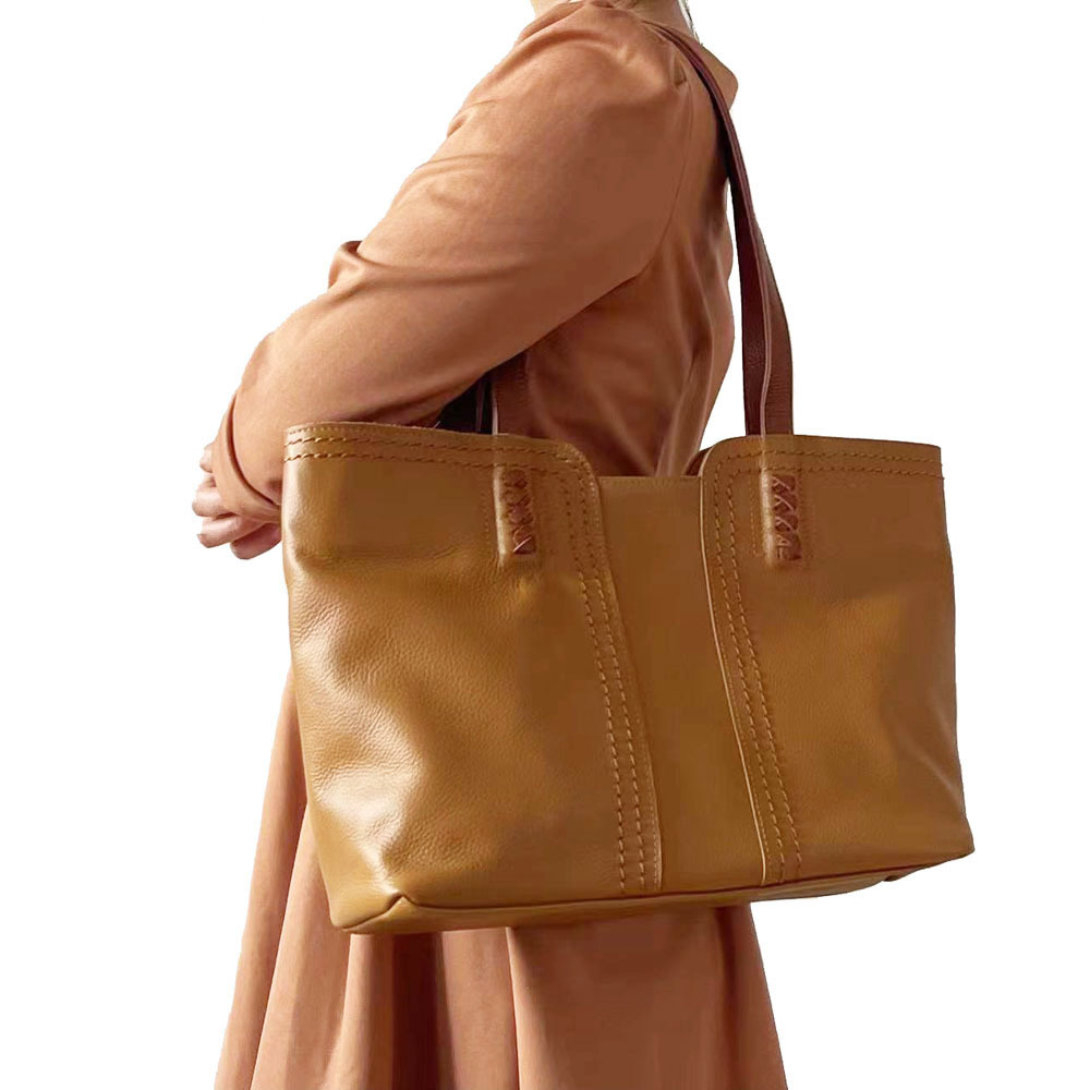 Sac cabas en cuir véritable pour femme, grande capacité, idéal pour les trajets quotidiens, les courses ou comme sacoche._voghion.com
