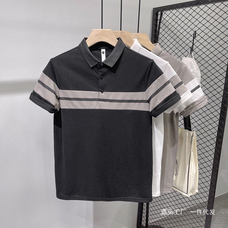 Trendy Brand Patchwork Collar Short-Sleeve Polo Shirt Men's 2025 Summer New Style T-Shirt Men's Turn-Down Collar Half-Sleeve T-Shirt Top