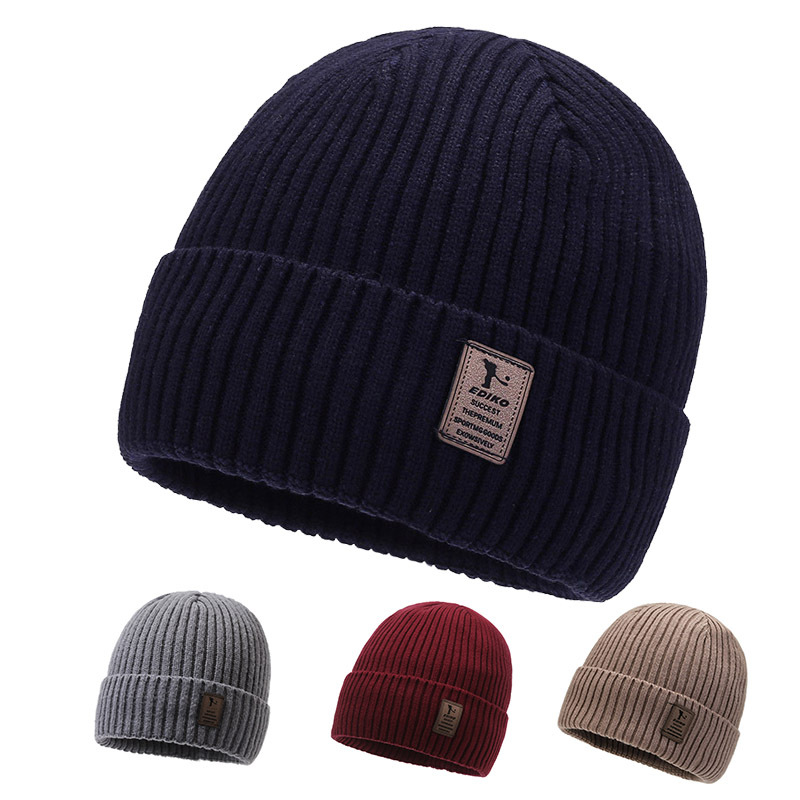 Hat Men's Winter Fleece-Lined Knit Hat Thickened Warm Cotton Hat Autumn and Winter Windproof and Cold-Proof Cycling Knit Hat Cold Hat