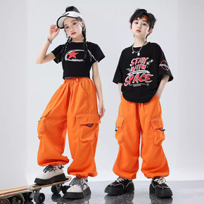 Children's street dance trend clothing, girls' jazz dance clothing, boys' hip-hop performance clothing set, handsome explosive street performance clothing, summer