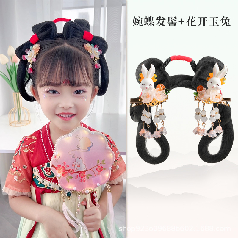 완 나비 헤어 롤빵 꽃 옥 토끼 헤어 액세서리 한 쌍