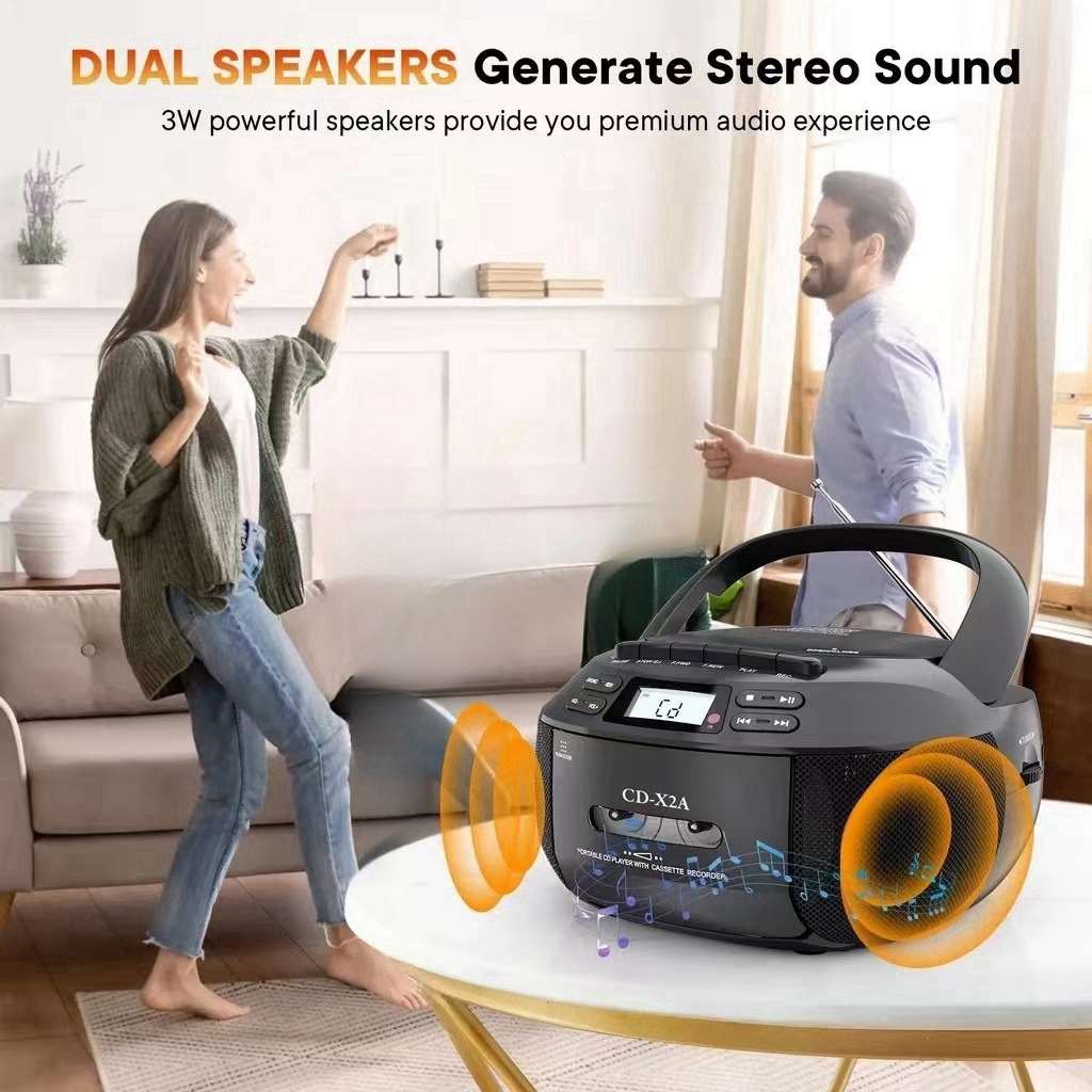 跨境便携式多功能立体声蓝牙CD机播放器 卡带USB/AM/FM收录音