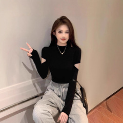 设计感小众短款毛衣女打底衫2025新款春秋薄款内搭长袖针织衫上衣