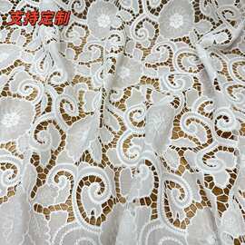 水溶牛奶丝满幅电脑刺绣面料 跨境服装女装婚纱配饰家居桌布面料