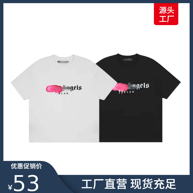 Cross Border palm angels palm angels Splash Paint Letter Printed Loose Short Sleeve T-shirt Men and Women Couple T-shirt