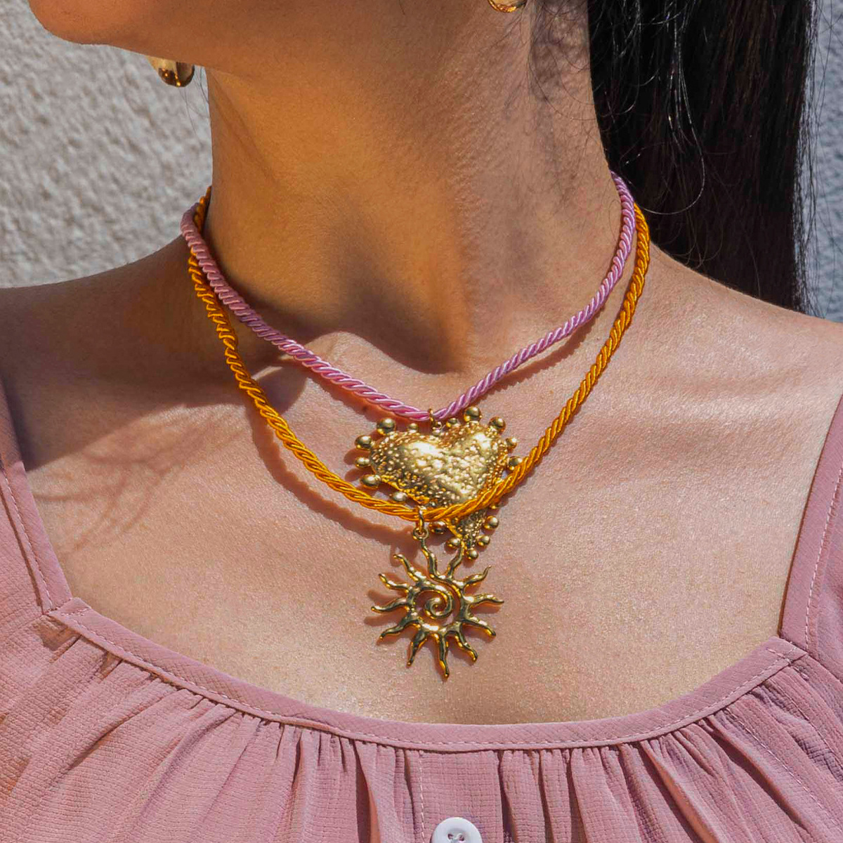 Tena Cross-border estilo explosivo collar tejido de cuerda de colores para mujer collar colgante de oro de 18k Ocean Beach ins joyería image 3