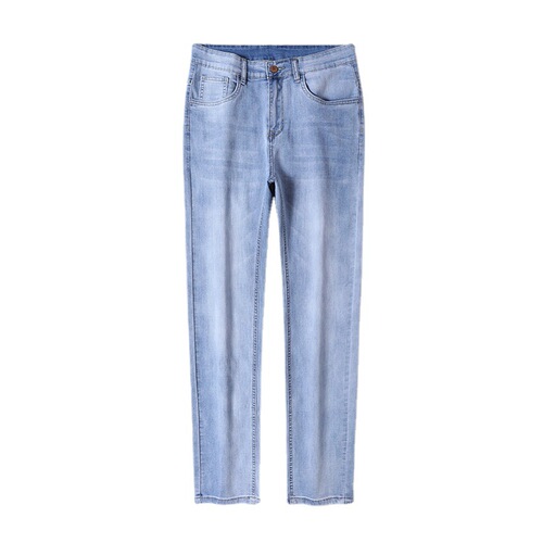  Four Seasons Regular Men's Stretch Jeans for Young Men, Korean Style Slim-fitting Matte White Mercerized Cotton Small Straight Pants