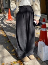 奶兔星-自制 细条绒纽扣宽松阔腿垂感雪条裤女秋冬直筒休闲长裤