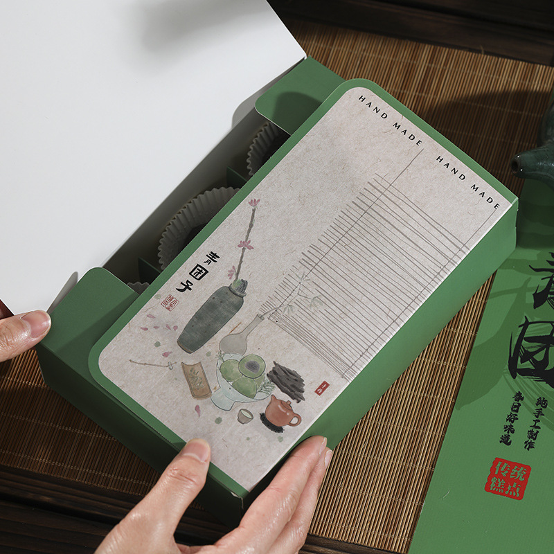 Caja de embalaje de bola verde de estilo antiguo 6 piezas de ajenjo Qingming caja de regalo de fruta caja de embalaje de merienda creativa caja de bola verde de primavera