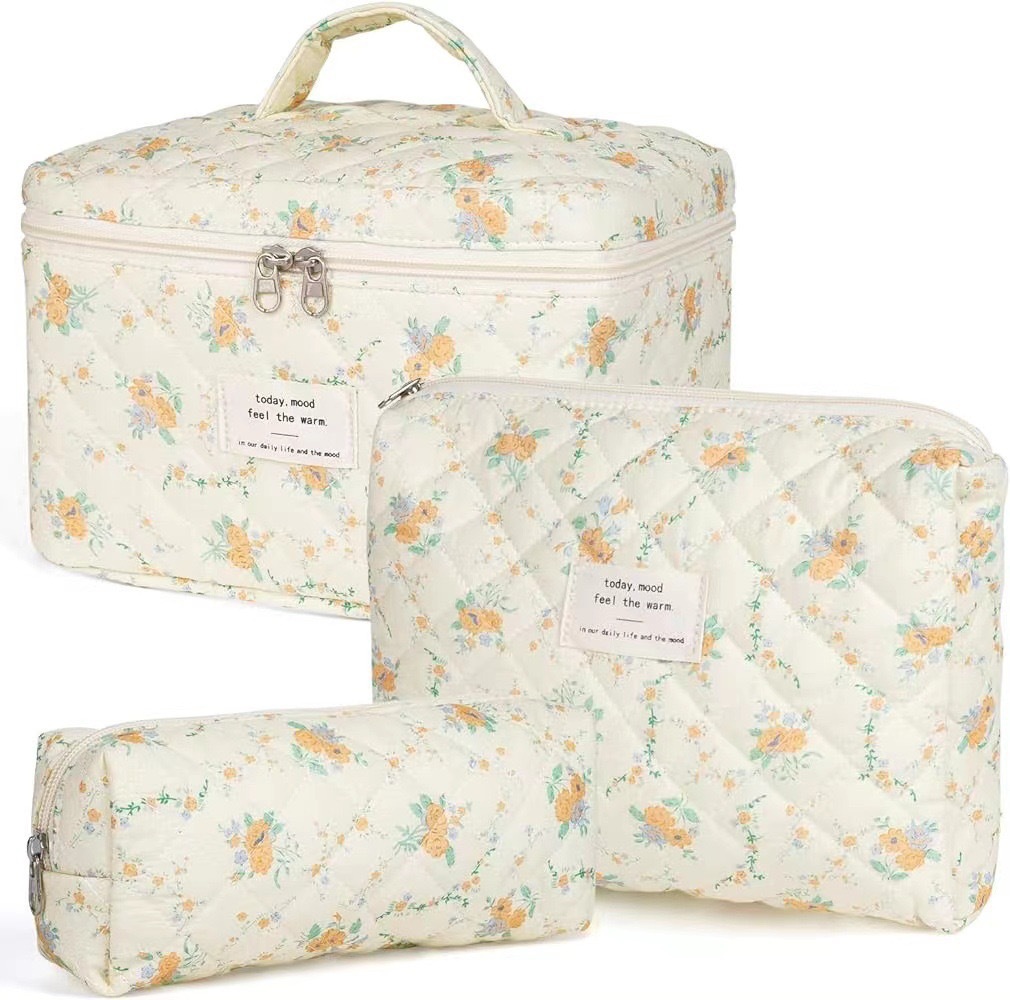 Bolsos de maquillaje portátiles de gran capacidad, pequeñas flores trituradas, acolchados portátiles, algodón, flores encantadoras, estudiantes viajeros