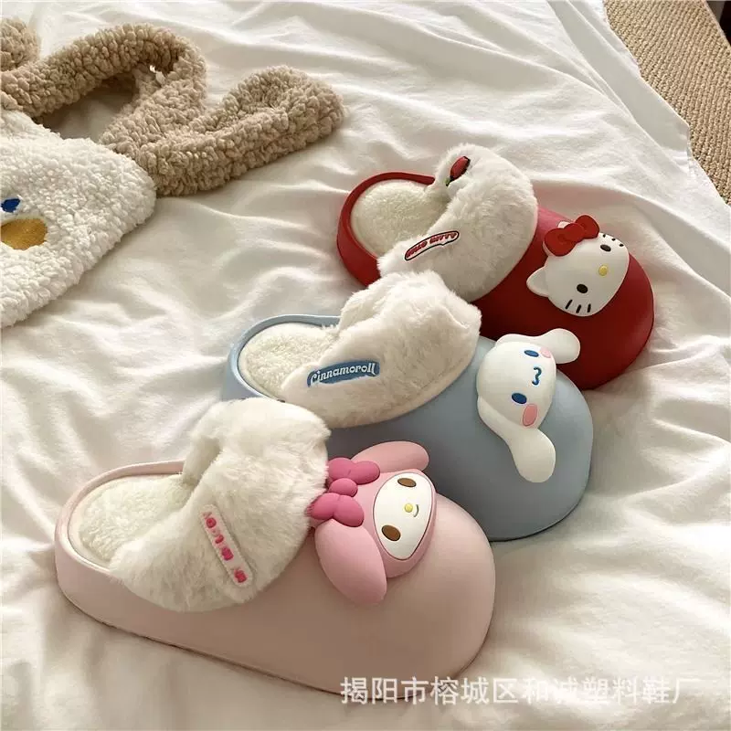 可爱卡通美乐蒂防水棉拖鞋女2025秋冬新款外穿厚底家居保暖包头拖
