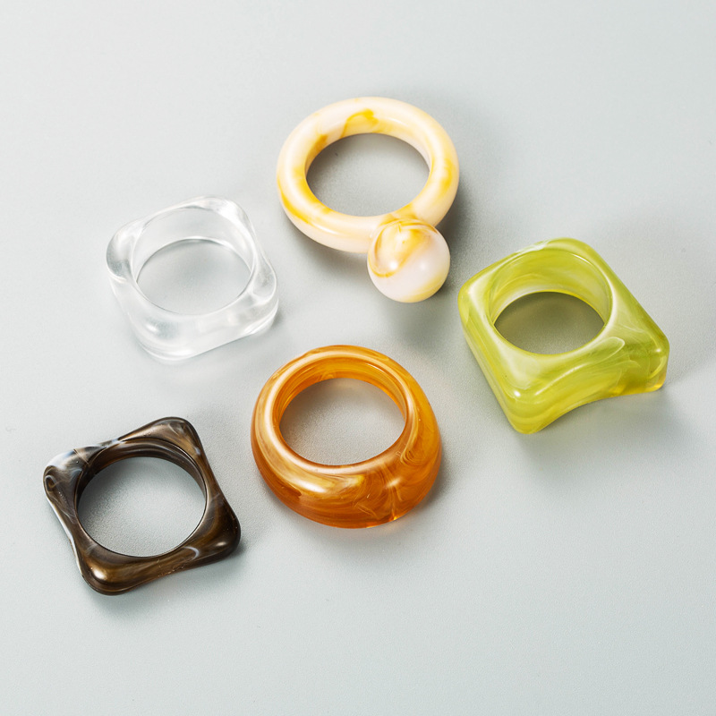 retro simple geometric shape resin ring 5 pack set