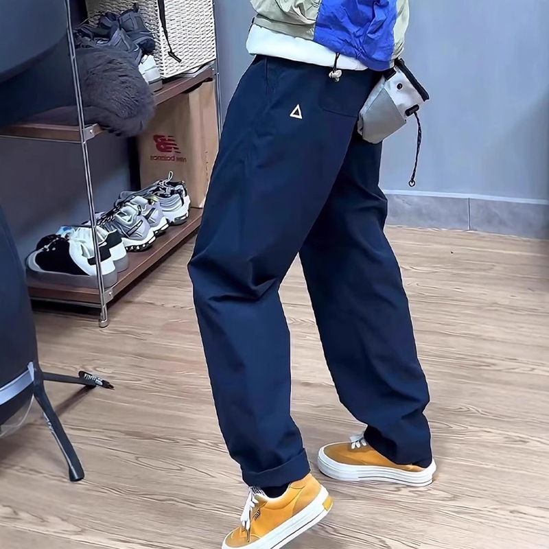 2025 New Functional Small Triangle White Label Loose Tapered Thin American Workwear Trousers Men's Casual Pants