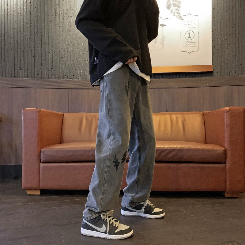Demi-season trousers, retro loose straight jeans, American style