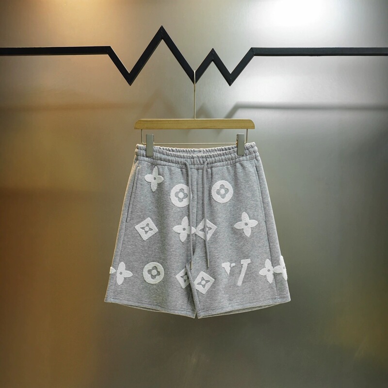 Foreign Trade Cross-Border Transshipment Warehouse Original Label Lv Towel Embroidery Cloud Pattern Monogram Logo Shorts Unisex