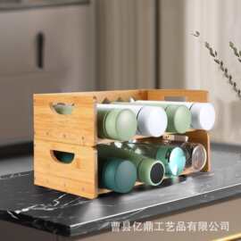 跨境竹制整理收纳架水杯架可叠加式客厅书房摆件木质红酒瓶置物架