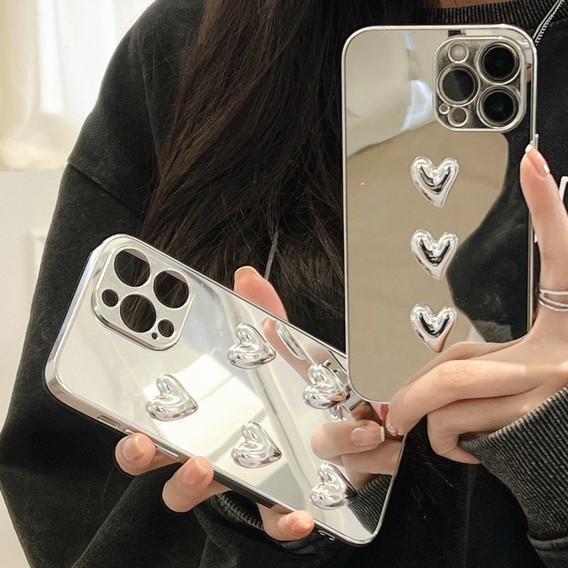 New electroplated silver mirror iphone16 phone case for 15 Apple 13 makeup mirror 12 love 11 generation 14