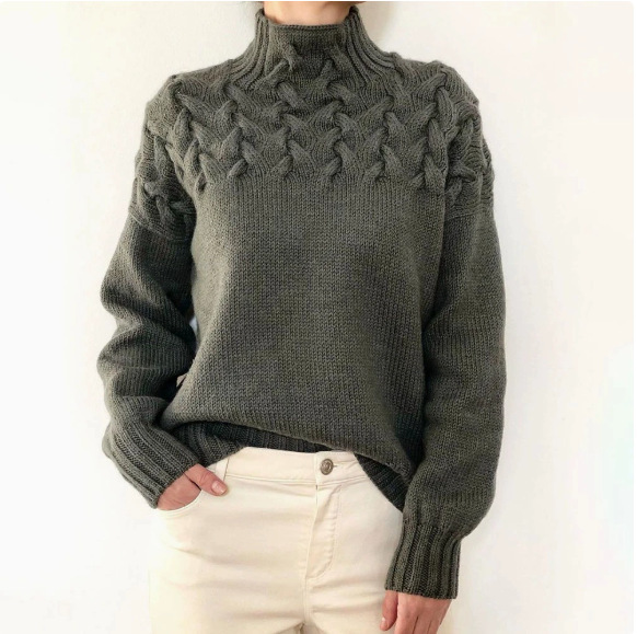 2026 Amazon cross-border new women's clothing independent site eBay fashion cable knit detail high-neck long-sleeve sweater 2026 Amazon cross-border new women's clothing independent site eBay fashion cable knit detail high-neck long-sleeve sweater