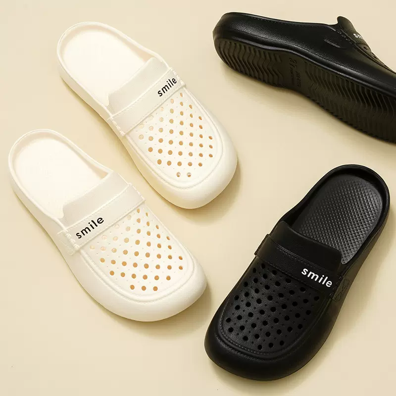 夏季凉拖鞋EVA女包头系带外穿缕空沙滩鞋洞洞鞋甜美平底拖鞋