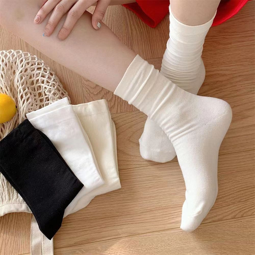 Socks Girl Crew Socks for Spring and Summer, Japanese Black and White Solid Color Crew Socks, Ins Trendy Long Socks for Postpartum