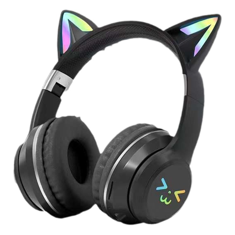 Auriculares Bluetooth JST-BT035C transfronterizos, plegables, con ranura para tarjeta, color degradado, diseño de orejas de gato.