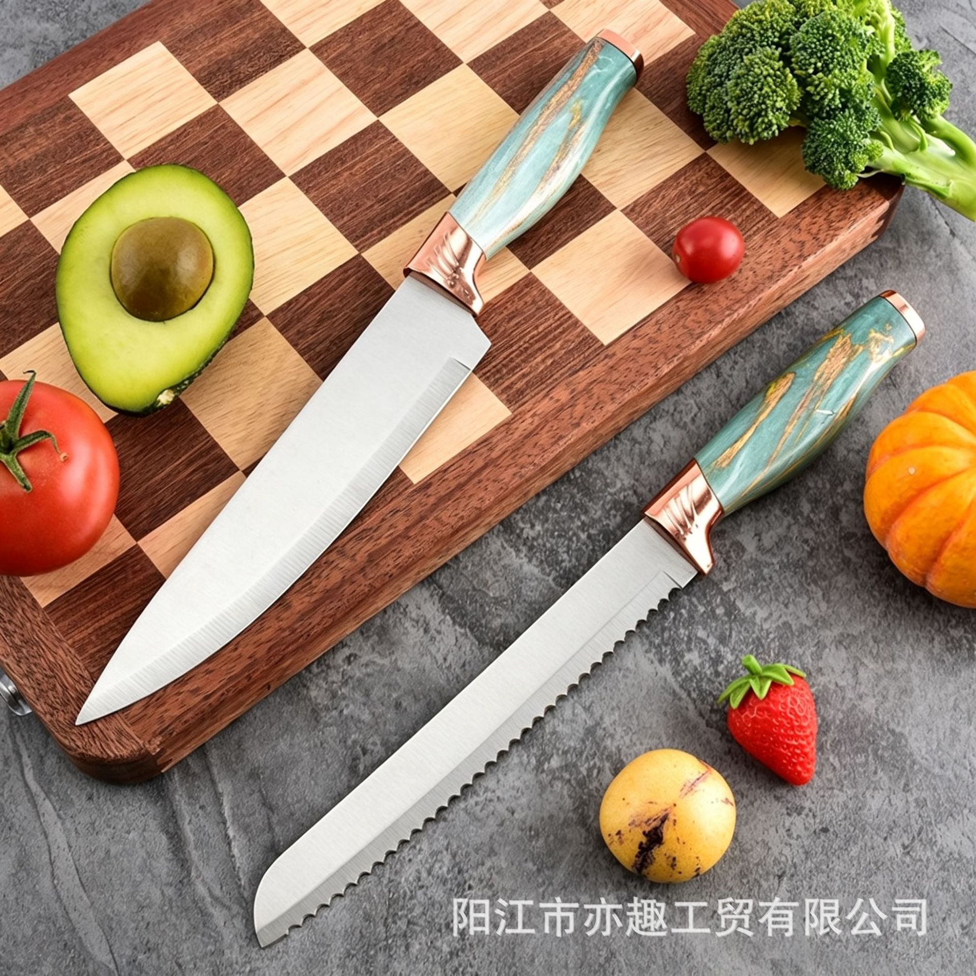 Comercio exterior cuchillo de cocina de acero inoxidable cuchillo de succión de tarjeta de cuchillo de cocina de seis piezas cuchillo de cabeza galvanizado cuchillo de cocina doméstico conjunto