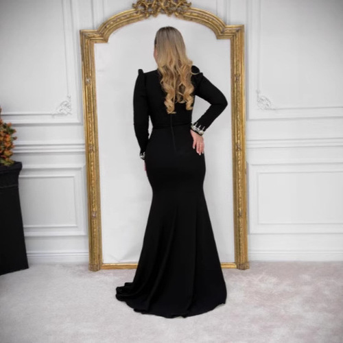 Hot-selling heavy-duty rhinestone three-dimensional flower sequin bandage dress for women, split design, slim-fit evening gown