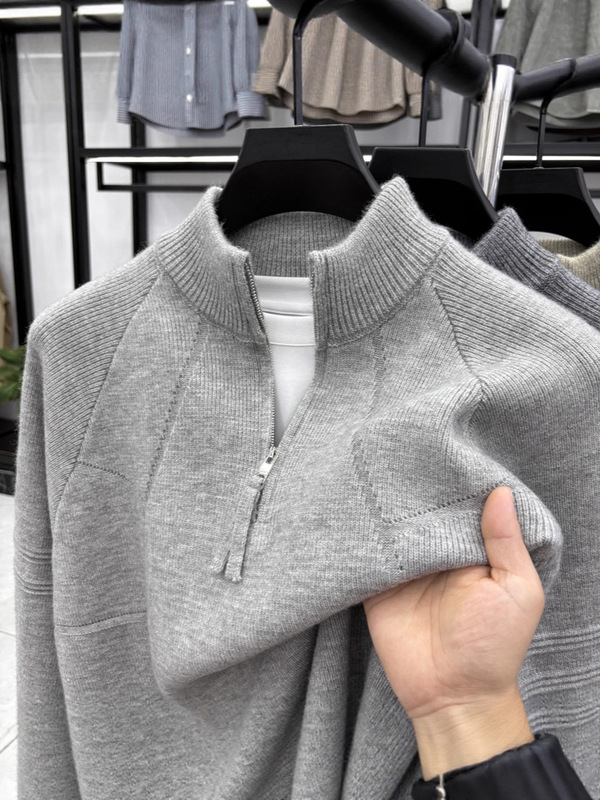 Half-High Zipper Knitted Sweater for Men, New Winter Style, Retro Jacquard, Casual Versatile Solid Color Warm Base Sweater Half-High Zipper Knitted Sweater for Men, New Winter Style, Retro Jacquard, Casual Versatile Solid Color Warm Base Sweater