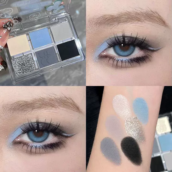 TINGPHE Twilight Dyed Graffiti Spice Girls Six Color Eye Shadow Plate Earth Color Smoked Makeup Black Matte Portable Blue