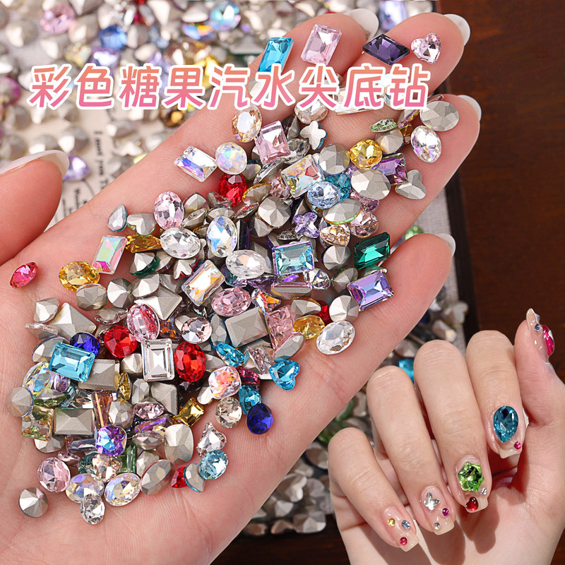 Colorful Pointed-Bottom Irregular-Shaped Rhinestones Mixed Decorations, Colorful Rhinestones, Candy Soda Internet Celebrity Nail Art Rhinestones, Whole Batch of Sparkling Decorations Colorful Pointed-Bottom Irregular-Shaped Rhinestones Mixed Decorations, Colorful Rhinestones, Candy Soda Internet Celebrity Nail Art Rhinestones, Whole Batch of Sparkling Decorations