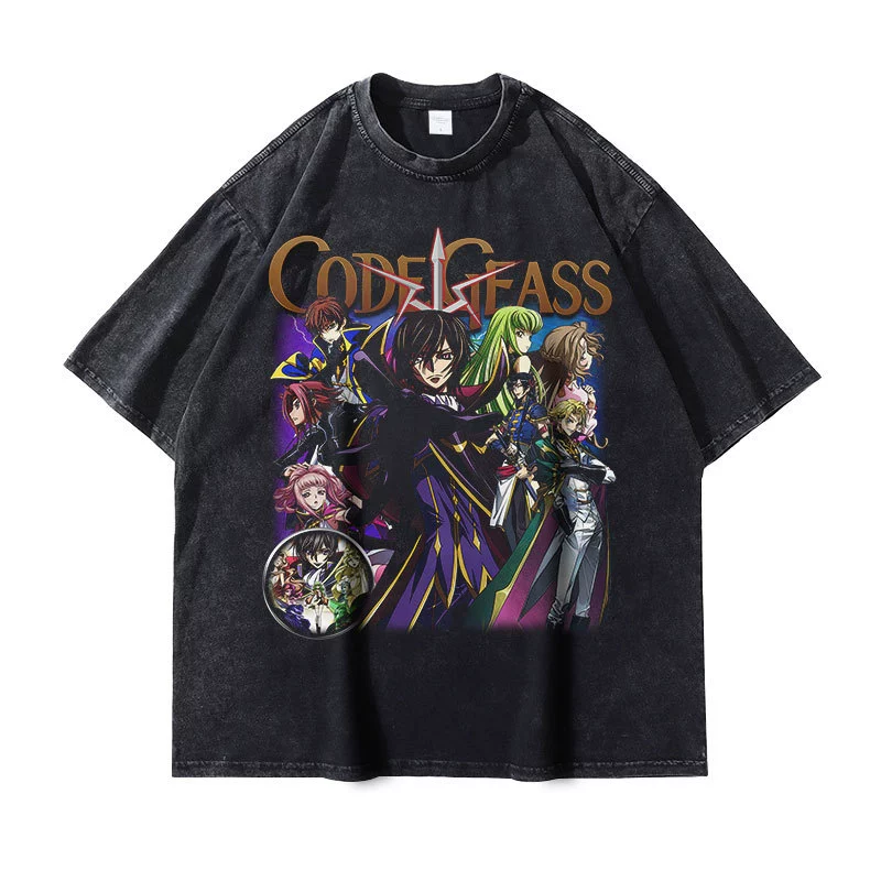Аниме-бунтарский футболка Лелуш Изношенная состаренная Code Geass ретро короткий рукав свободная футболка