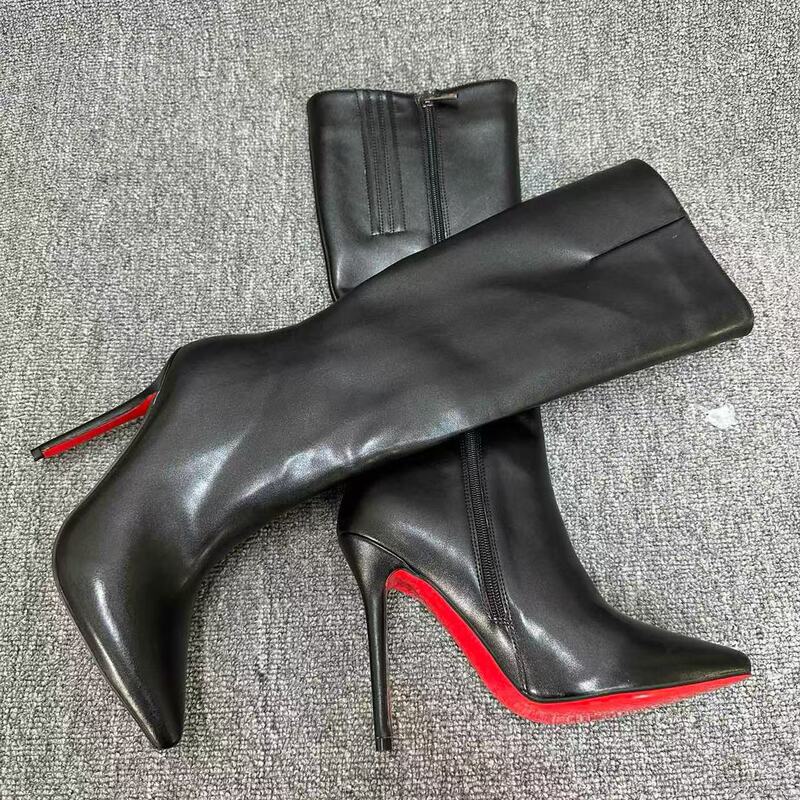 Cross-Border Black Long Boots for Women, New Autumn and Winter Style, Pointed Toe, Thin Heel, High Heels, Slimming Effect, Knight Boots, Popular Foreign Trade Item