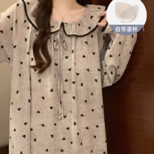 公主风睡衣女春秋款带胸垫可爱女士小个子长袖睡裙秋冬季家居服新