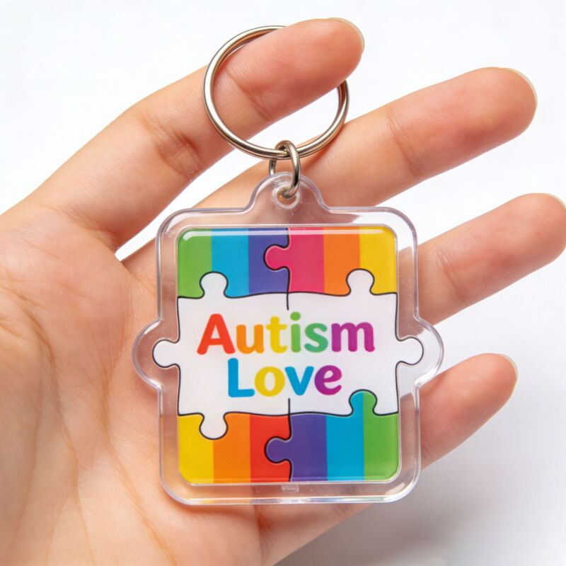 Blue Heart Puzzle Keychain, Autism-Themed Acrylic Pendant, Cross-Border Hot-Selling Holiday Gift Items