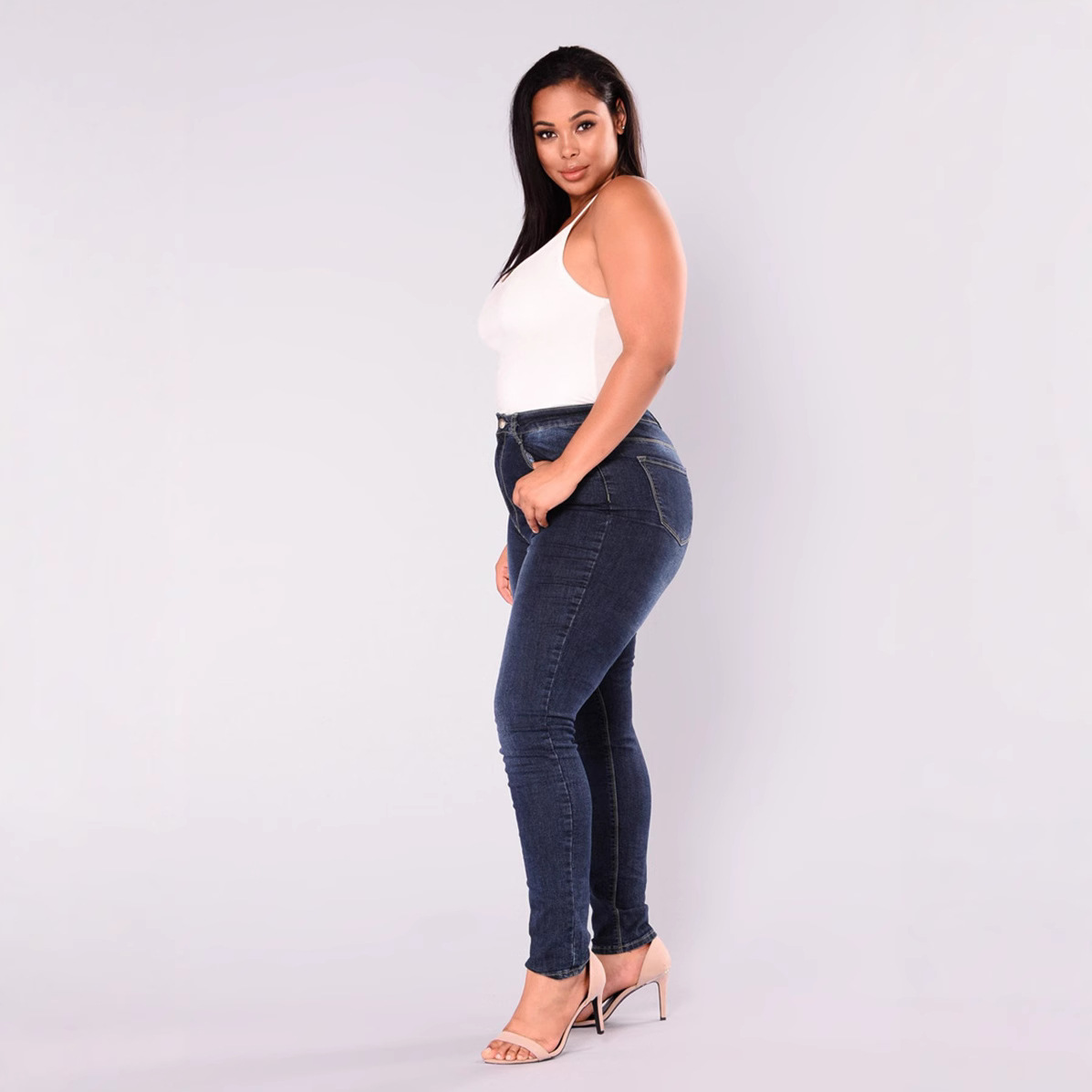 Pantalones vaqueros ajustados elásticos de talla extra grande, estilo europeo y americano 2018, AliExpress, Wish, para mujer