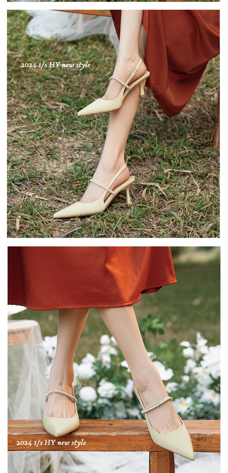 Giày sandal nữ bít mũi mũi nhọn gót mảnh quai ngang đính đá, gót 6–8 cm — Màu mơ, Màu vàng nhạt, Màu đen chi tiết 9