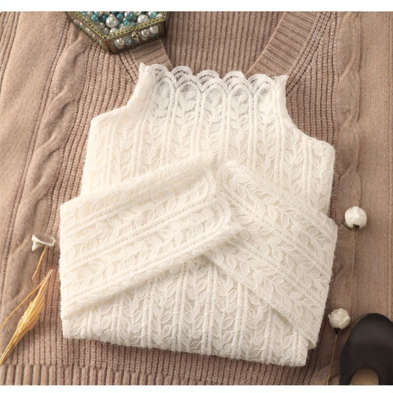 Half Turtleneck Brushed Lace Bottoming Shirt for Women 2025 Autumn and Winter New Style Foreign Style Inner Shirt Mesh T-Shirt for Women