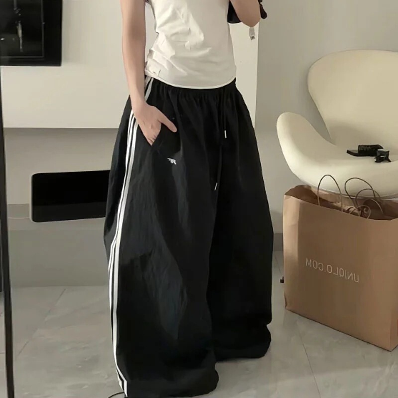 [Lined] Internet Celebrity Popular American Style Relaxed Stripesd Splicing Loose Wide-Leg Jazz Hip-Hop Casual Pants