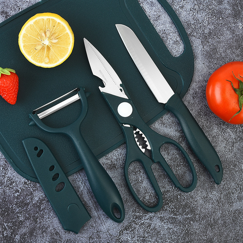 Comercio exterior caliente al por mayor de la cola puntiaguda mango cuchillo de fruta conjunto de cuatro piezas de doble cara de succión de acero inoxidable cocina gadget traje