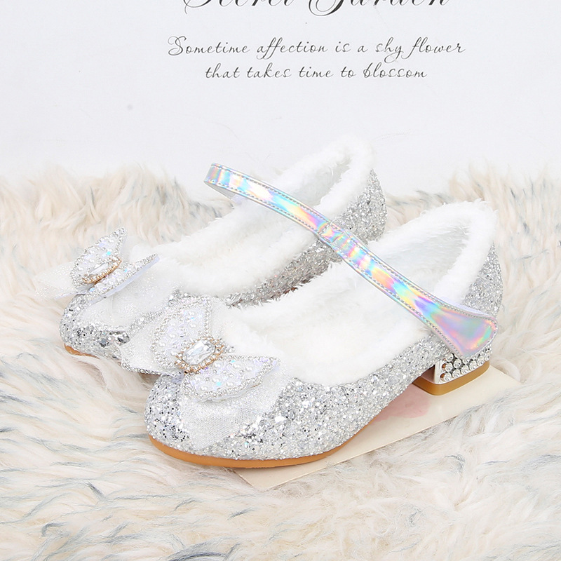 Zapatos de tacón alto para niños zapatos de princesa Aisha forrados de lana de invierno Nuevos zapatos de algodón para niñas zapatos de felpa para bebés zapatos de cuero para niñas image 5