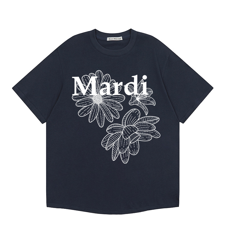 現物韓国潮牌Mardi半袖女性25夏新作デイジープリント丸襟純綿上着tシャツ代発