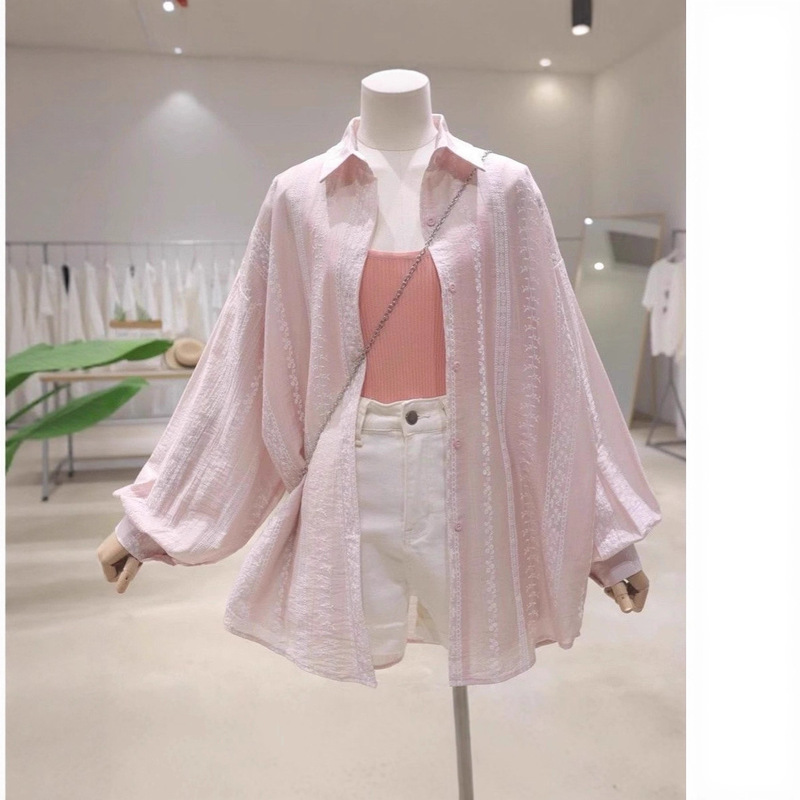 Embroidered Lace Shirt with Texture, Sun Protection Shirt for Women, 2025 Design, Loose Casual Shirt, Long Sleeve, Sun Protection Embroidered Lace Shirt with Texture, Sun Protection Shirt for Women, 2025 Design, Loose Casual Shirt, Long Sleeve, Sun Protection
