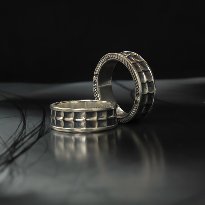 Qishang COLIMIDA "Scale Pattern" For Men, Unique Vintage Handmade Index Finger Ring, Fashionable Single Ring_voghion.com